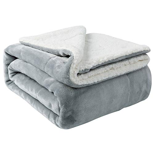Photo 1 of NANPIPER Sherpa Twin Thick Warm Reversible Velvet Plush Blanket for Winter - Super Soft Fuzzy Flannel Fleece Wool Like (Light Grey Twin Size 60"x80")