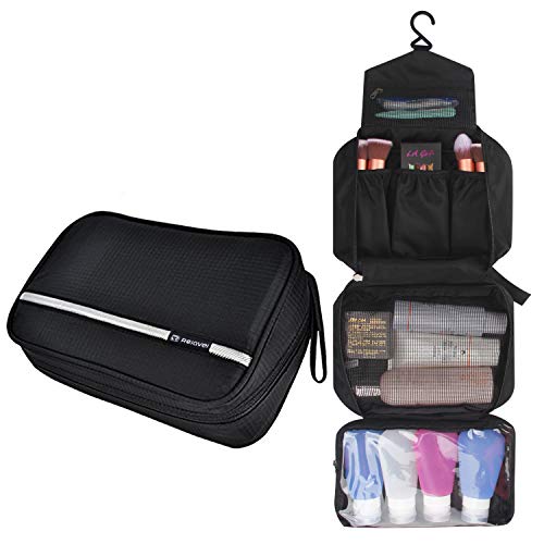 Relavel Travel Toiletry Bag Business Toiletries Bag for Men Shaving Kit Waterproof Compact Hanging Travel Cosmetic Pouch Case for Women Black