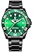 Mens Waterproof Watch Black Stainless Steel Luminous Dial Rotatable Bezel Analog Japanese Quartz Watches (Green)