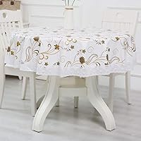Round Vinyl Oilcloth Lace Tablecloth Waterproof PVC Plastic Spillproof Peva Heavy Duty Farm Oil Proof Wipeable Tablecloth for Luau White+Gold Floral 60 Inch