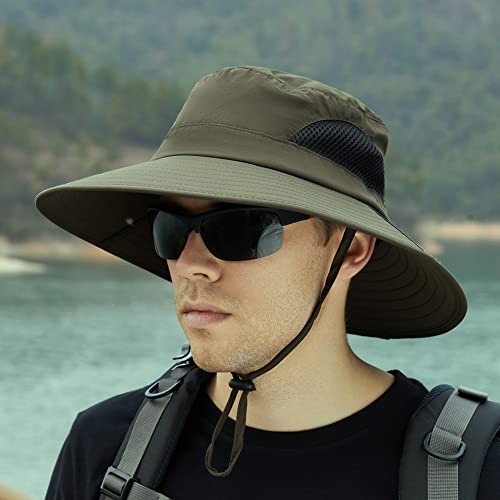 Sireck Sun Hat for Men Women, UPF 50+ Fishing Hat, Outdoor Sun Protection Bucket Hats, Water Resistant Wide Brim Safari Hat Quick Dry Summer Boonie Hat for Hiking Hunting Gardening Beach (Army Green)