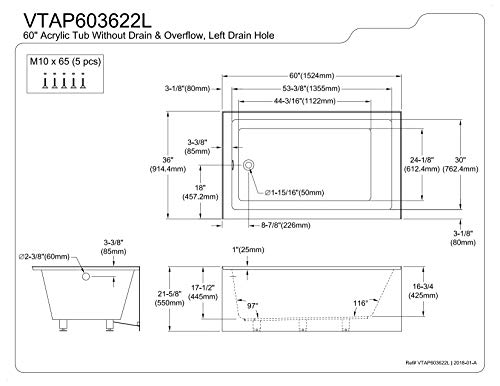 Kingston Brass VTAP603622L 60-Inch Acrylic Alcove Tub - Image 2