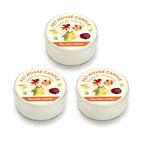 Pet House Mini Candles for Pet Odor Made with Natural Soy Wax, Plant Based, Dog and Cat Friendly Scented, Falling Leaves Pack of 3