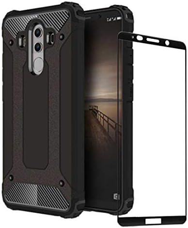 for Huawei Mate 10 Pro case, Hard PC Soft TPU 2 in 1 360 protective armor Shockproof scratch-resistant Durable phone case + Tempered glass DESCHE-Black