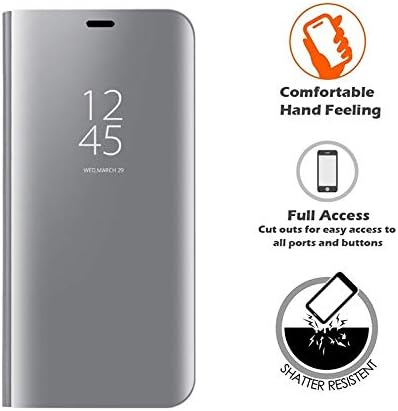 LIKESEA Huawei Honor 8X Case, Slim Fit Electroplate Plating Smart Clear View Case Flip Stand PC Hard Cover 360 Degree Full Body Shockproof Protective Skin for Huawei Honor 8X - Silvery