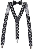 ORSKY Adjustable Leather Braces for Men Suspenders and Bow Tie Set for Tuxedo