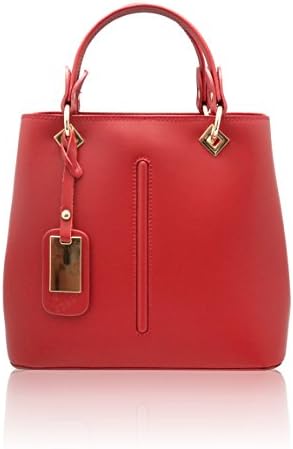 VALENTINA Italian Tote handbag front stitching leather pendant smooth stiff leather Made in Italy