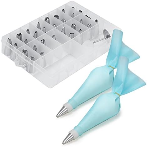 Cake Decoration Supplies, Genround 38pcs Icing Tips Set - 32pcs 304 Stainless Steel Piping Tips, 2pcs 12-Inch Reusable Silicone Pastry Bag, 2 Decorating Nails, 2 Coupler and Organizer Case