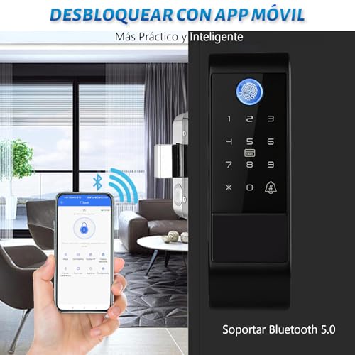 LOKOOY Cerradura inteligente, cerradura electrónica 5 en 1-huella digital, contraseña, TTLOCK APP, llave física, tarjeta RF, cerradura inteligente impermeable para exteriores IP65