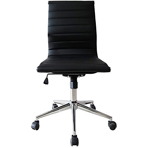 2xhome Contemporary Modern Ergonomic Executive Mid back PU Leather Arms Rest Tilt Adjustable Height With Wheels Lumber Support Swivel Armless Office Chair Conference Room Home Task Work Desk Guest
