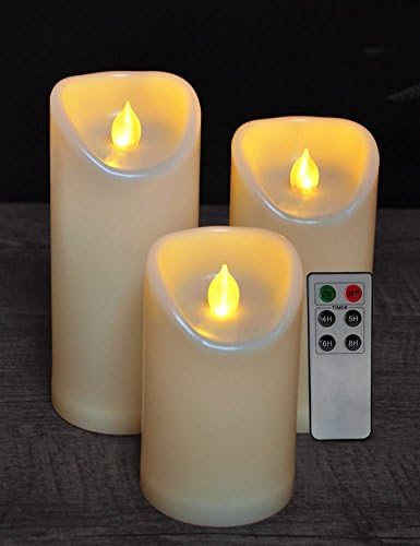 HOME MOST Set of 3 Waterproof LED Pillar Candles with Remote &amp; Timer (CREAM, 5"/6"/7" Tall, Oblique Edge) - Outdoor Battery Operated Candles Flickering Flameless Candles - Fake Candles Home Decor11211