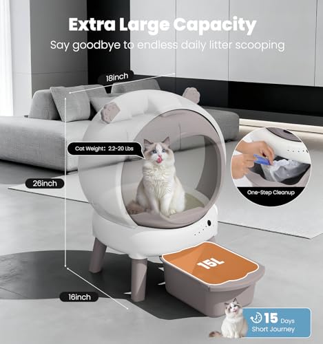 Self Cleaning Litter Box for Multiple Cats, 15L Large Automatic Litter Box with Smart APP Control, 35dB Ultra-Quiet Self-Cleaning Cat Litter Box, Dual Safety Infrared Sensors, Smell-Free, Pink-A
