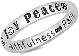 Precious Gem Jewellers .925 Sterling Silver Fruits of The Holy Spirit Engrave Stackable Ring