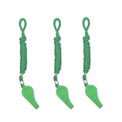 Giveet 3 Pieces Green Whistle with Lanyards, Durable Plastic Whistle for Indoor Outside Party Sports
