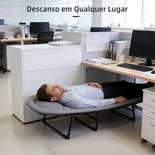 Cama Dobrável de Solteiro com Colchão Integrado, Estrutura de Aço Reforçada de 24mm e Suporte para até 220kg, Tecido de Linho e Oxford, Design de 8 Pés