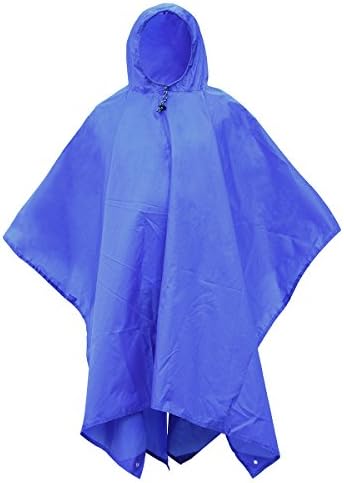 NEWPOW Poncho Outdoor Raincoat Eco-Friendly No Chemicals. Multi-Poncho 2X Waterproof, Camping Tarp For Picnics, Packable Hooded Unisex - XXL - Blue