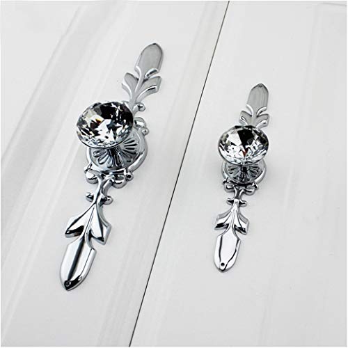 Fvstar 5pcs Crystal Cabinet Handles Dresser Drawer Knobs Diamond Glass Cupboard Handles Wardrobe Pulls with Plate and Screws for Living Room Kitchen Bedroom