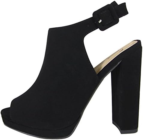 Delicious Women's Open Toe Sling Back Buckle Chunky Stacked Heel Ankle Bootie,11 B(M) US,Black Nbpu