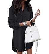 Women's Denim Shirt Dresses Long Sleeve Distressed Jean Dress Button Down Casual Tunic Top