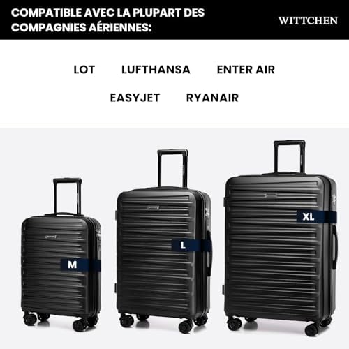 Skyspeed Line Valise de Voyage Set de 3 valises à roulettes Trolley Bagages à Main Set de valises de Voyage ABS Serrure à Combinaison Poignée télescopique 4 Roues Noir Air France/Easyjet