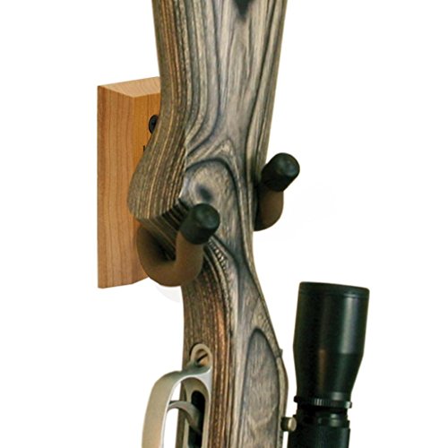 Hold Up Displays - Vertical Gun Hanger and Rifle Storage Gun Wall Holder Securely Holds Firearm and Bow - Real Hardwood Harvested in Wisconsin - Made in USA - Cherry