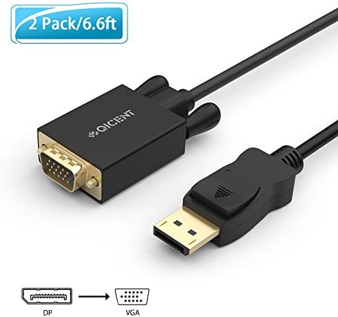 6ft Display Port to VGA Adapter Male to Male Cable for HDTV to Monitor or Projector 2 Pack -Black