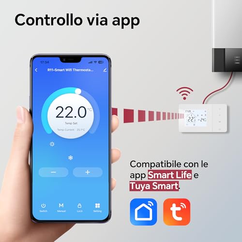 2 Wire Battery Operated Wi-Fi Thermostat Check for Gas Boiler Tuya Daily Programmable Thermostat Compatible with Google Alexa Voice Control W506 3A