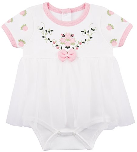 T.F. Taffy Taffy Baby Girl Newborn Short Puff Sleeve Flower Embroidered Pink Tutu Bodysuit 0-3M Pink