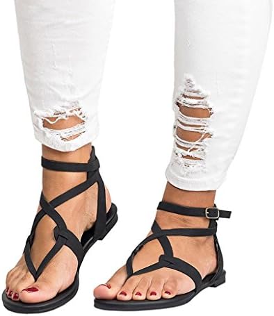 Baigoods Summer Women Ladies Sandals Cross Strap Flat Ankle Roman Cusual Gladiator Flat Shoes