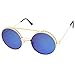 zeroUV Mid Size Flip-Up Colored Mirror Lens Round Django Sunglasses 49mm (Gold/Blue Mirror)