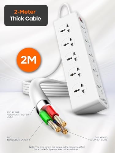 LDNIO Power Strip 10 Outlet | 6 USB Ports 32W PD Fast Charging | Surge Protector | 2M Heavy Duty Extension Cord | UAE Compatible EU UK US Plug | Home Office Power Board