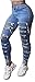 Baifern Women's Ripped Washed Hole Denim Long Jeans Blue Large