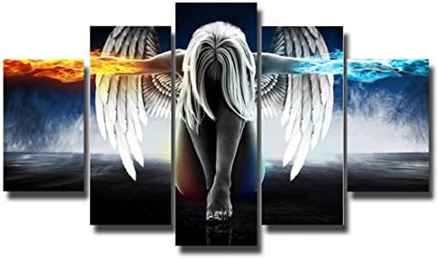 Earth Village Art-5 Panels Gurdian Angel Picture Print Painting Modern Canvas Wall Art for Wall Decor Home Decoration Artwork(With Framed)