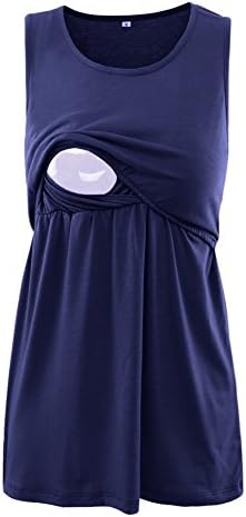 Pinkydot 2 Layers Maternity Nursing Comfy Tank Tops Sleeveless Comfy Breastfeeding Clothes Navy M
