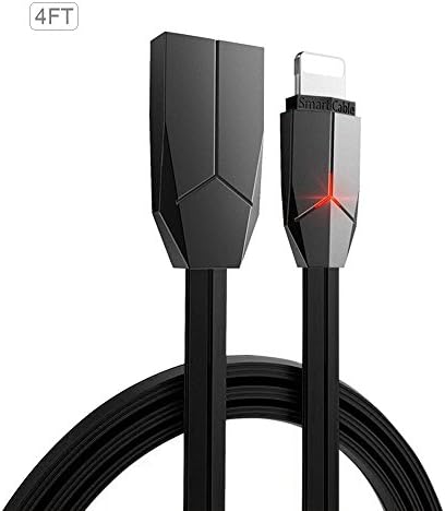 iPhone USB Charger, ASMOTIM LED Indicator Light Power Supply Line Zinc Alloyed Connector iPhone Charger Cable 4ft USB Cable Cord for iPhone X/8/8P/7/7P/6/6S/iPad Air iPod (Black)