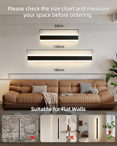 niuniaj Long Indoor LED Wall Light with Remote Control, Dimmable 10%-100%, 3000K/4000K/6000K, Wall Lamp, Modern Wall Light for Terrace Hallway Entrance Villa, 60 cm/15 W, Black | Regulable 10%-100%,3000K/4000K/6000K,Lámpara de Pared Moderno para Terraza Pasillo Entrada Villa,15W,Negro