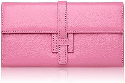 Grebago Women's Genuine Leather Long Wallet Clutch Purse Handbag Card Holder Case with Coin Zipper Pocket Pink (Gift box)