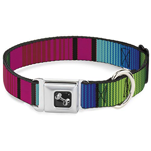 Dog Collar Seatbelt Buckle Zarape7 Vertical Pinks Blues Greens Black 11 to 17 I…