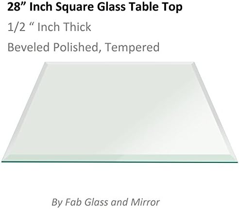 Fab Glass and Mirror 28" Inch Square Clear Glass Table Top 1/2" Thick Bevel Polish Tempered Radius Corners, 28 Inch,
