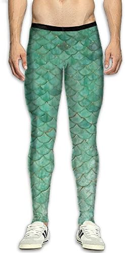 DOPPYENG Menfs Compression Pants Baselayer Running, Cycling, Sports, Training, Weightlifting Tights Light Green Fish Scales 3D Print Fitness Sports Tight Leggings