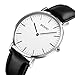 Skmei Thin Dial Wrist Watch Casual Classic Quartz Wrist Business Analog Watch with 1.57 Inches,Silver Case Black Leather Band (1.57 Inches)