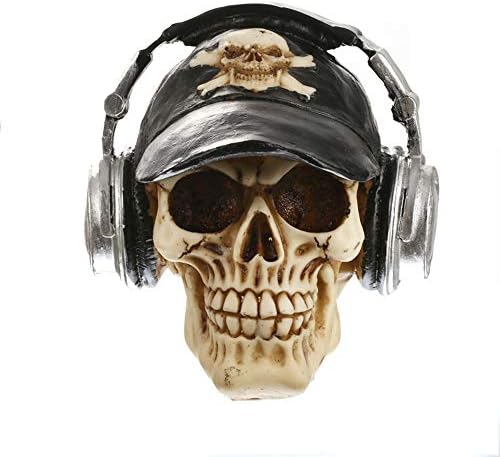 xie Resin Crafts Statues for Decor Skull Wthe Headphones Creative Skull Figurines Sculpture Home Decoration Accessories