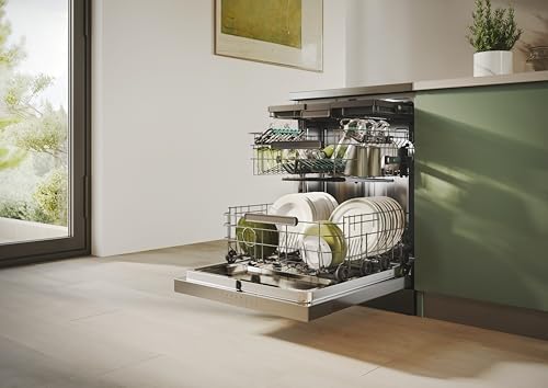 Rapidò CNF 4A4S3PSX Máquina de lavar loiça 60 CM, 14 serviços, ecrã digital, Wi-Fi, 10 programas, terceira bandeja, arranque atrasado, indicador de sal e auxiliar de enxaguamento, 44DB, Inox
