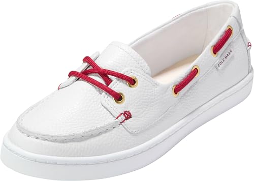 Cole Haan Women's Nantucket Boat Shoes, White Leather/Rio Red, 7-B US