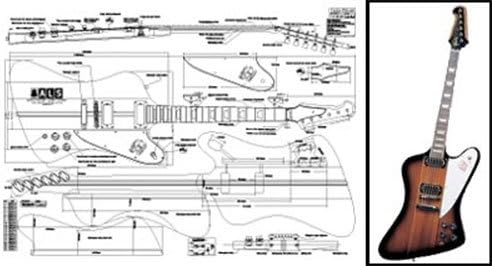 Plan of Firebird Electric Guitar - Full Scale Print, Wood, 119.4L x 83.8W cm