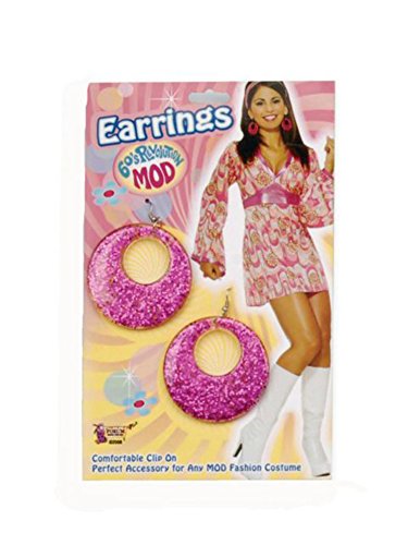 Magenta 60s Revolution Mod Costume Clip-On Earrings