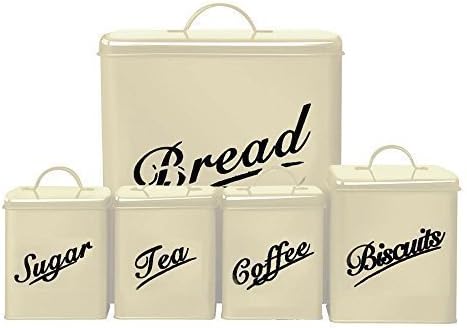 Chef Vida 5 Piece Kitchen Storage Canister Set Biscuits Tea Coffee Sugar Bread, Cream Free DELIVERY