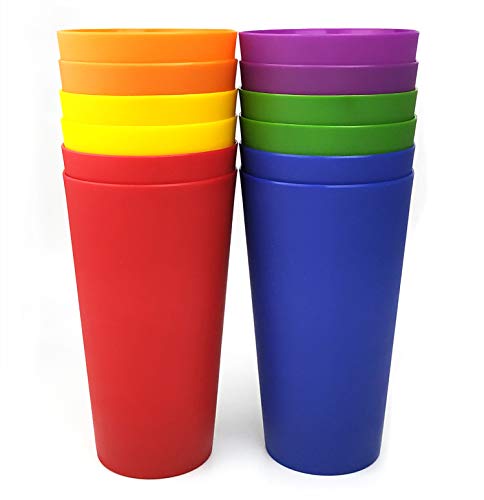 32-ounce Plastic Tumblers Large Drinking Glasses, Set of 12 Multicolor - Unbreakable, Dishwasher Safe, BPA Free - Thumbnail 4