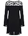 ROMWE Women's Crochet Lace Keyhole Back Long Sleeve Casual Short Shift Dress Black Medium