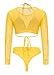 Meyeeka Mesh Long Sleeve Rash Guard Swimsuits 3 Pcs Bikini Set Swimwear for Women L Yellow